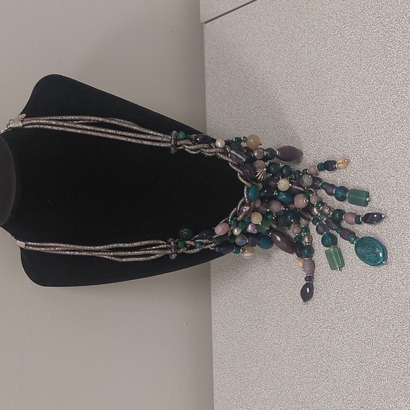 Chico's Multicolor Chunky Beaded Statement Bib DrapeNecklace - Picture 4 of 17